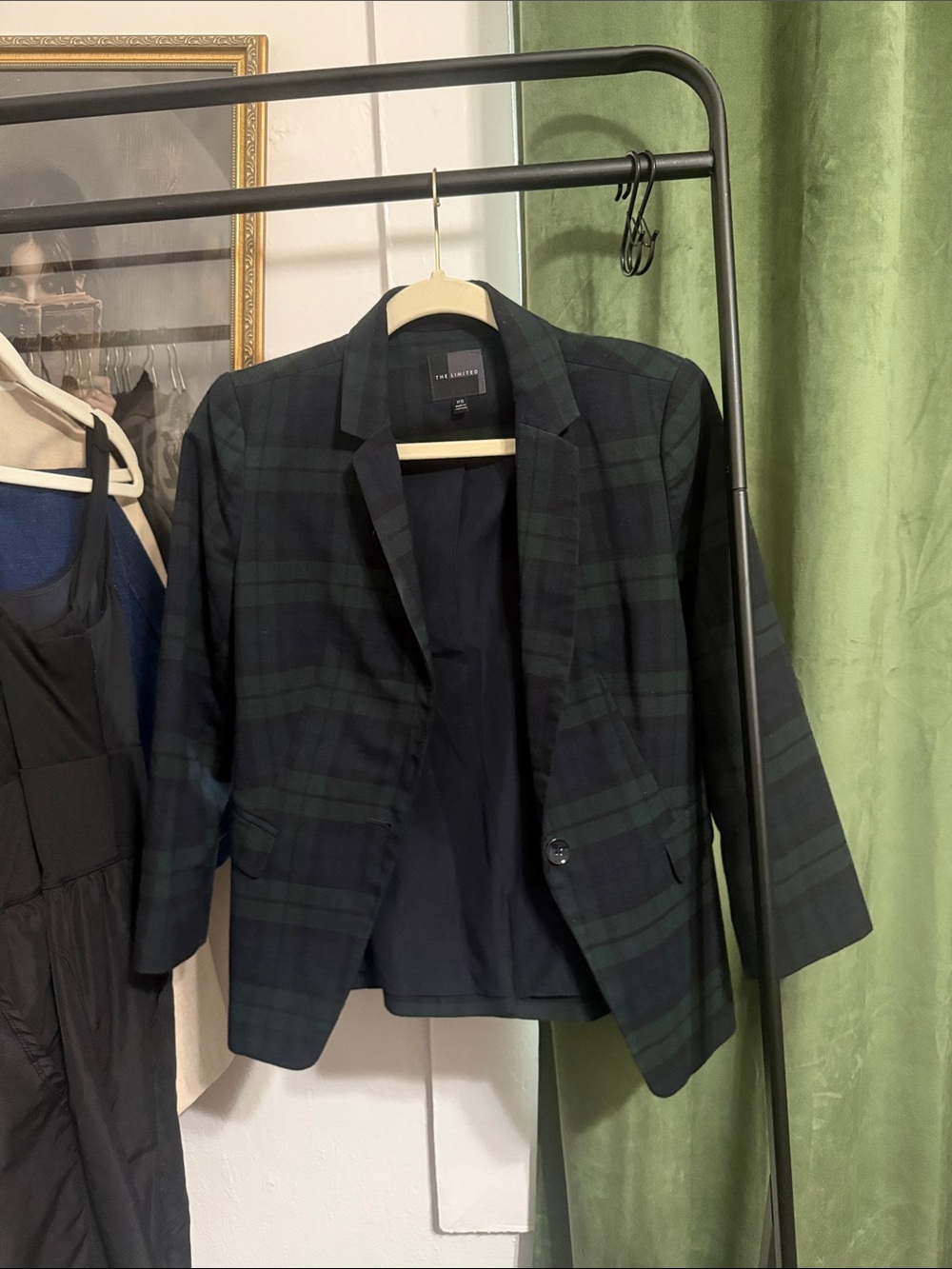 The Limited Black Watch Plaid Blazer - Navy & Green